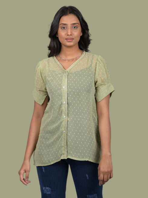Shirt Style Short Sleeves Top (OTL-TPS1082)
